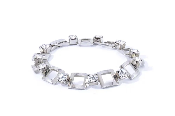 Silver Bracelet Briliants Isolated White — Stock Photo, Image