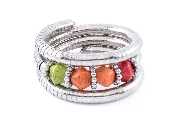 Iron Bracelet Colored Stones Isolated White — Stock Photo, Image