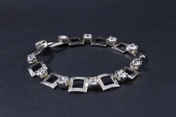 Silver Bracelet Briliants Isolated Black — Stock Photo, Image