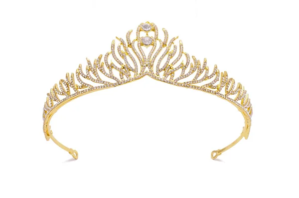 Diadema Ouro Com Diamantes Isolados Branco — Fotografia de Stock