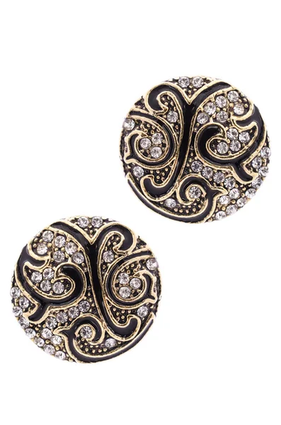Gold Earrings Inlaid Gemstones White Background — Stock Photo, Image