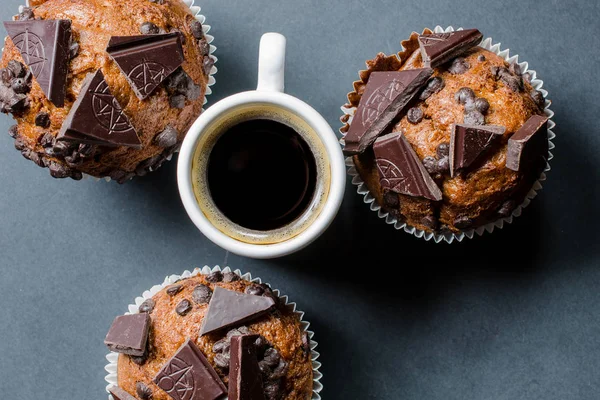 Trois Muffins Chocolat Avec Cofee — Photo