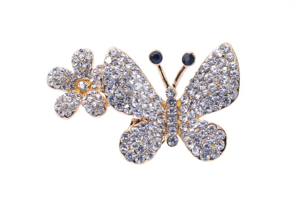 Broche Butterfly Flower Geïsoleerd Wit — Stockfoto