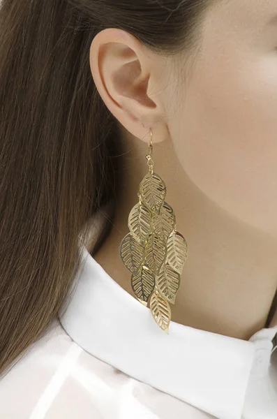 Gold Earring Girl Ear — стоковое фото