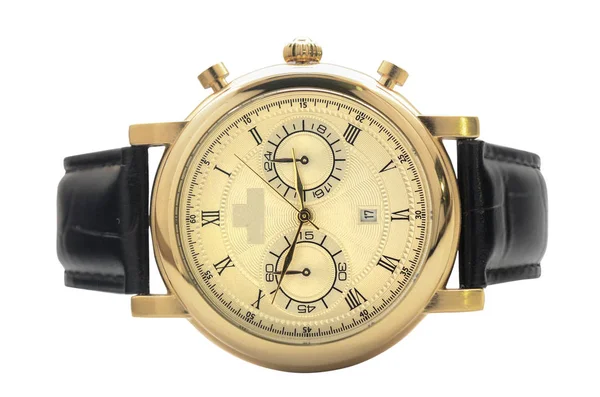 革ストラップ付きのゴールドの腕時計 — ストック写真