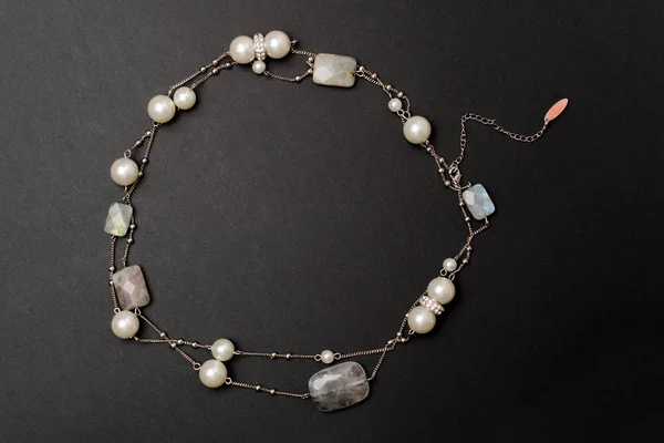 Necklace Pearls Stones Black Background — Stock Photo, Image