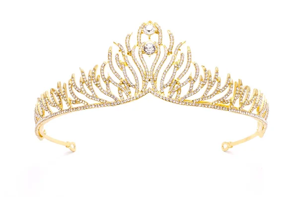 黄金王冠与钻石查出的白色 — 图库照片