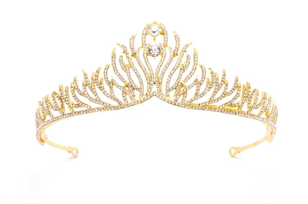 Diadema Oro Con Diamantes Aislados Blanco — Foto de Stock