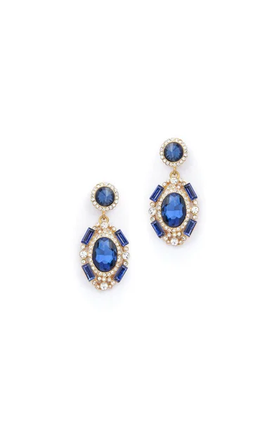 Earrings Blue Stones White Background — Stock Photo, Image