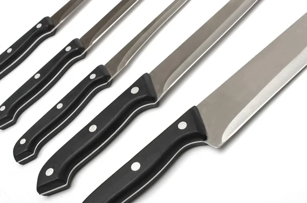 Satz Von Fünf Verschiedenen Messern Isoliert Auf Weiß — Stockfoto