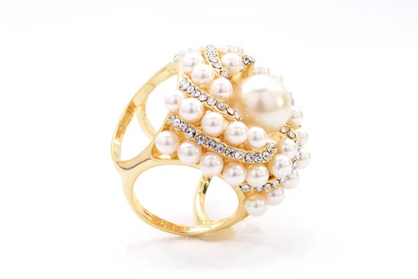 Spilla Oro Sciarpa Con Perle Sfondo Bianco — Foto Stock
