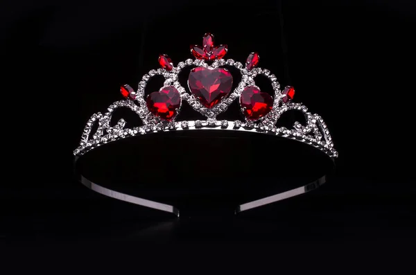 Silver Crown Hearts Rubies Diamonds Isolated Black — Stock Photo, Image