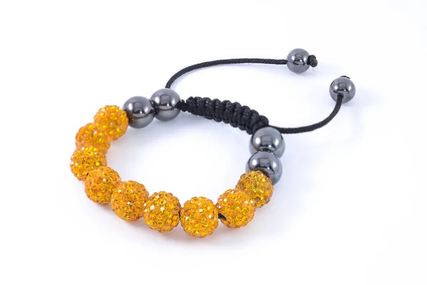 Bracciale Shamballa Giallo Sfondo Bianco — Foto Stock