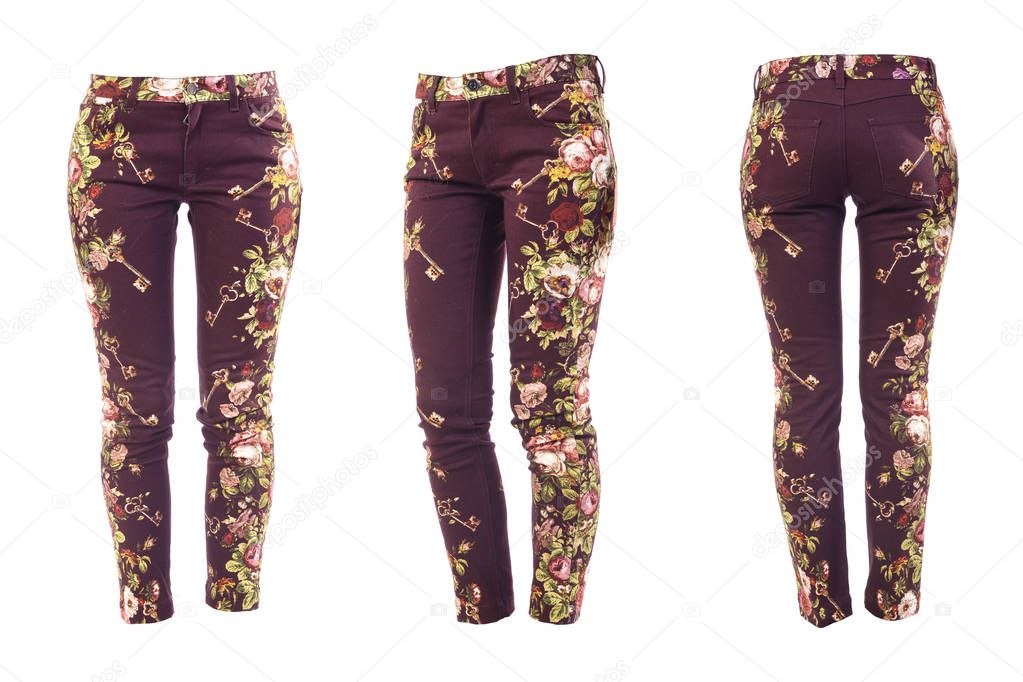 women's trousers with a pattern on a white background