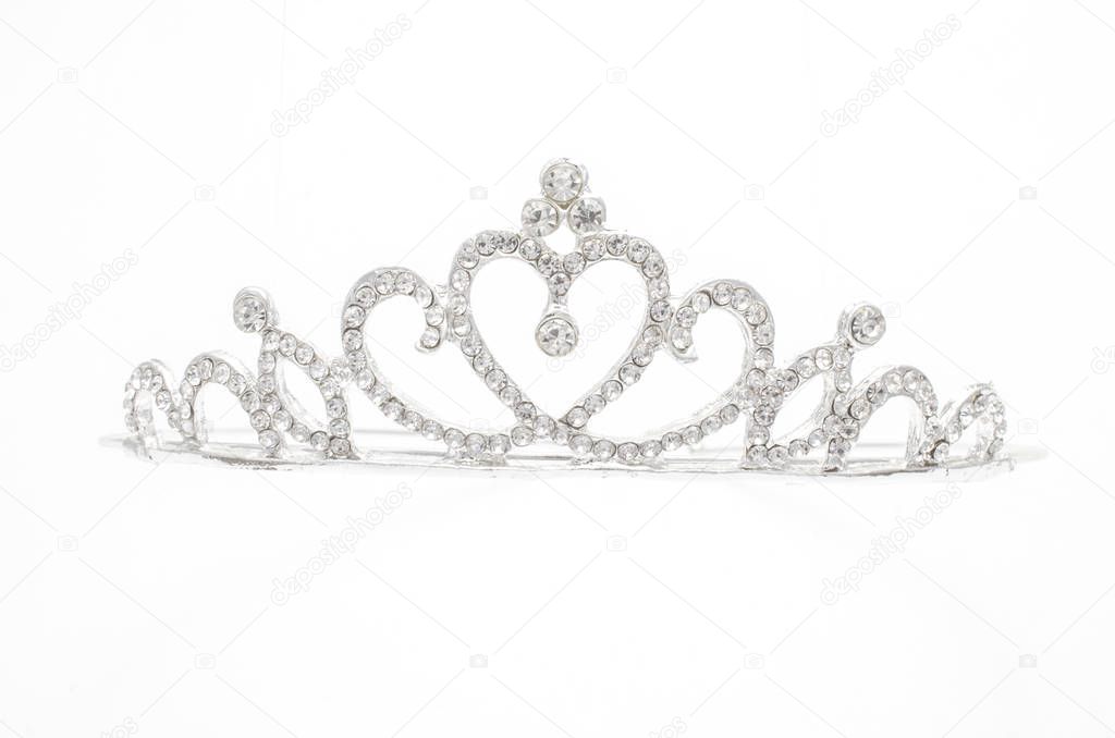 silver crown with heart and diamonds isolated on white