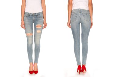 mavi jeans ve kırmızı ayakkabılar kadın bacakları