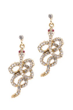 Değerli taşlarla kakmalı bir yılan şeklinde altın küpe