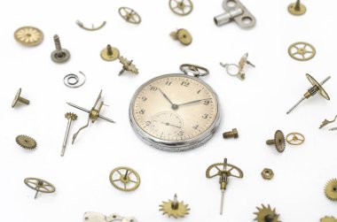 Eski mekanik cep saatleri ve detaylar doku