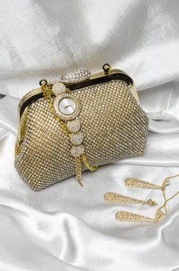 Bayan aksesuarlar beyaz ipek zemin üzerinde kümesi