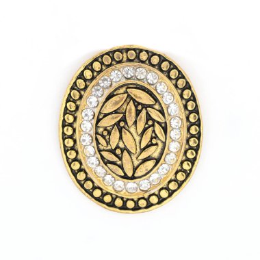 Beyaz izole taşlar ile altın oval broş