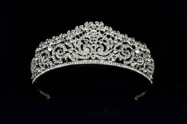 silver diadem with diamonds isolated on black clipart