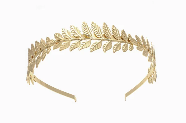 Golden Laurel Wreath Headband Isolated White — Stock Photo, Image