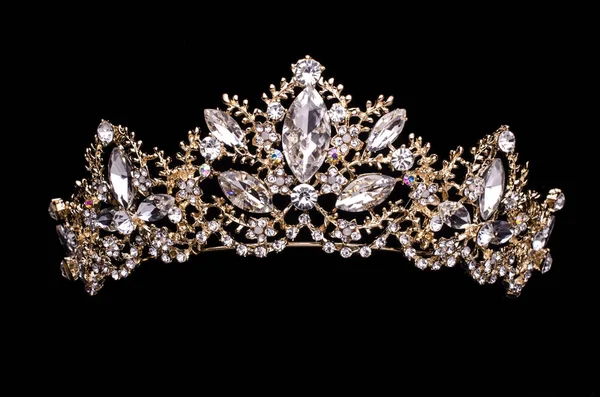 Diadema Dorato Con Diamanti Isolati Nero — Foto Stock