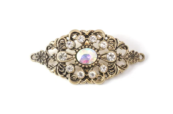 Broche Vintage Avec Diamants Isolés Sur Blanc — Photo