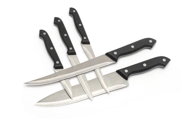 Beyaz Izole Beş Farklı Bıçak Seti — Stok fotoğraf