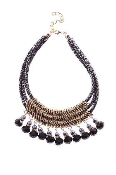 Black Necklace Beads White Background — Stock Photo, Image