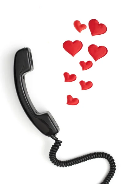 Telefone Retro Aparelho Com Corações Isolados Branco — Fotografia de Stock