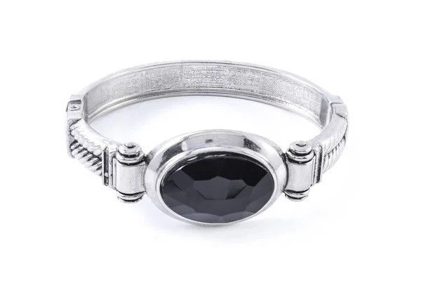 Silver Bracelet Onyx Isolated White — Stock Photo, Image