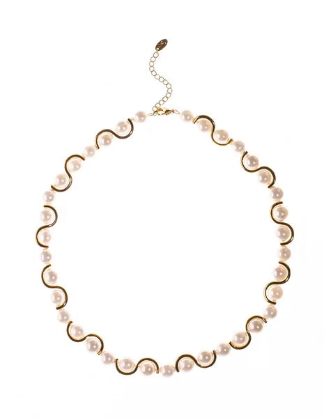 Collar Oro Con Perlas Sobre Fondo Blanco —  Fotos de Stock