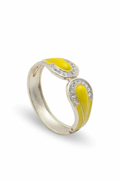 Yellow Bracelet Diamonds White Background — Stock Photo, Image