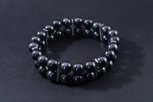 Bracelet Black Pearls Isolated Black — Stock Photo, Image