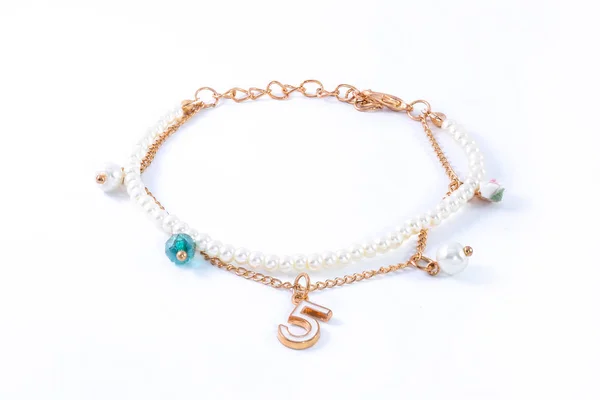 Bracelet Pearls Pendants Isolated White — Stock Photo, Image