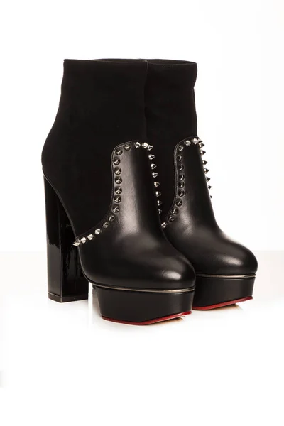 Women Black Boots Een Witte Achtergrond — Stockfoto