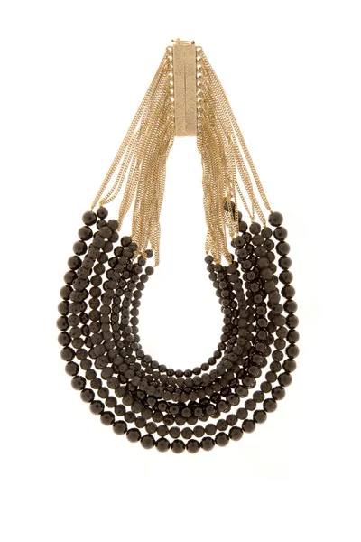 Collier Perles Noires Sur Fond Blanc — Photo