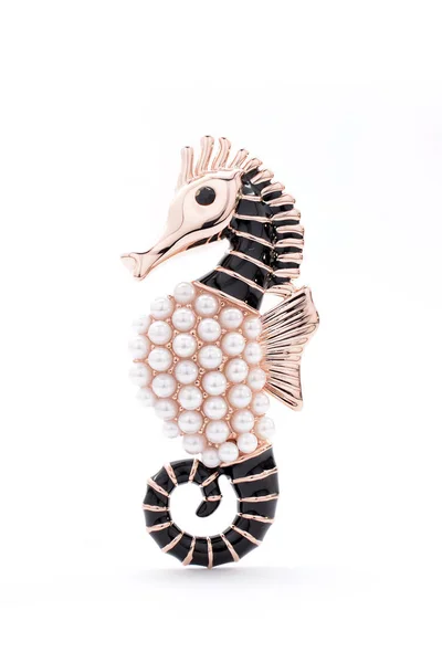 Seahorse Brooch White Background — Stock Photo, Image