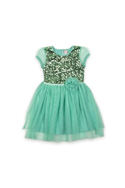 Зеленое Детское Платье Цветами Белом Фоне — стоковое фото