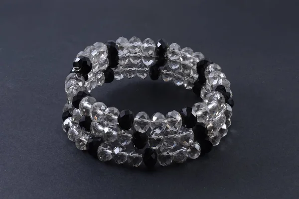 Bracelet Made Transparent Beads Isolated Black — Stock Photo, Image