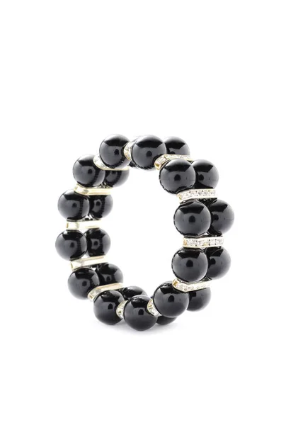 Bracciale Nero Con Perline Sfondo Bianco — Foto Stock