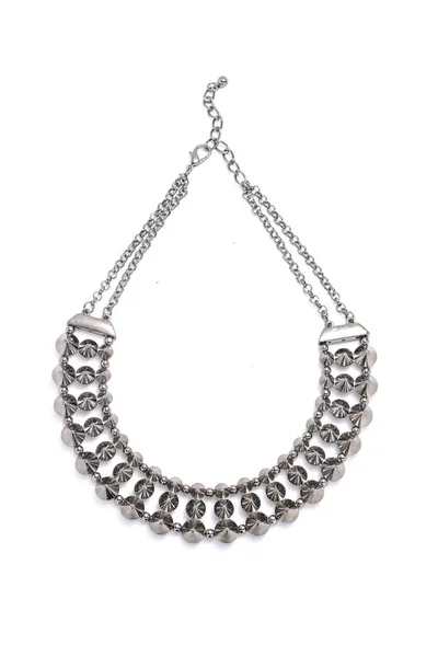 Silver Necklace Studded White Background — Stock Photo, Image