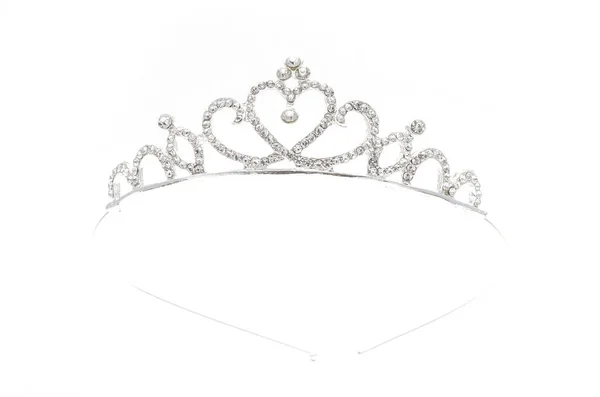 Zilveren Kroon Met Hart Diamanten Geïsoleerd Wit — Stockfoto