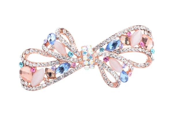 Brooch Bow Gems Isolated White — Stock Photo, Image