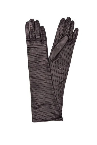 Svart Kvinnlig Läder Handskar Isolerad Vit Bakgrund — Stockfoto