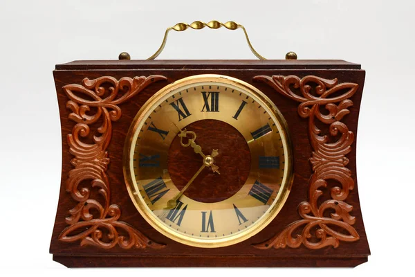 Relógio Mesa Velho Com Ornamento — Fotografia de Stock