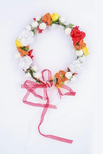 Wreath Colored Flowers Isolated White — Stock Photo, Image