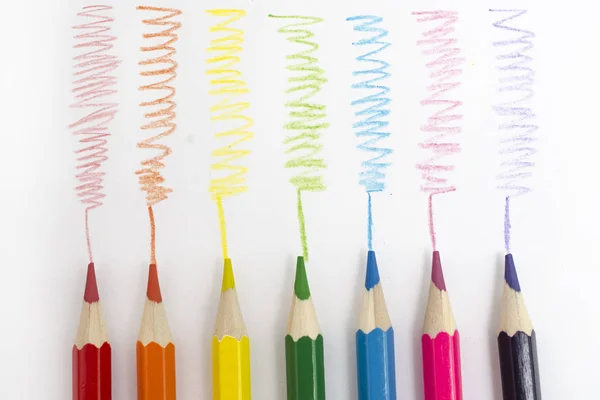 Conjunto Lápices Colores Con Garabatos Aislados Blanco — Foto de Stock