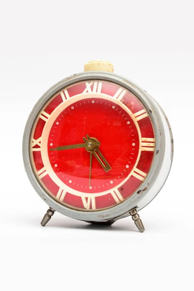 Old Mechanical Alarm Clock White Background — Stock Photo, Image